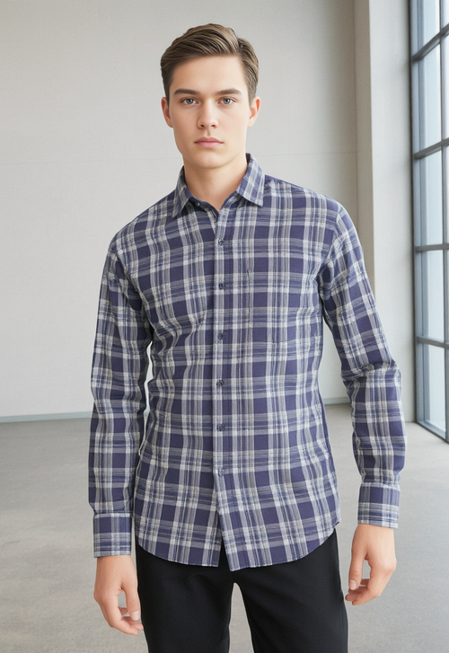 Men's Smoke Coffee & Grey Checked Regular Fit Shirt