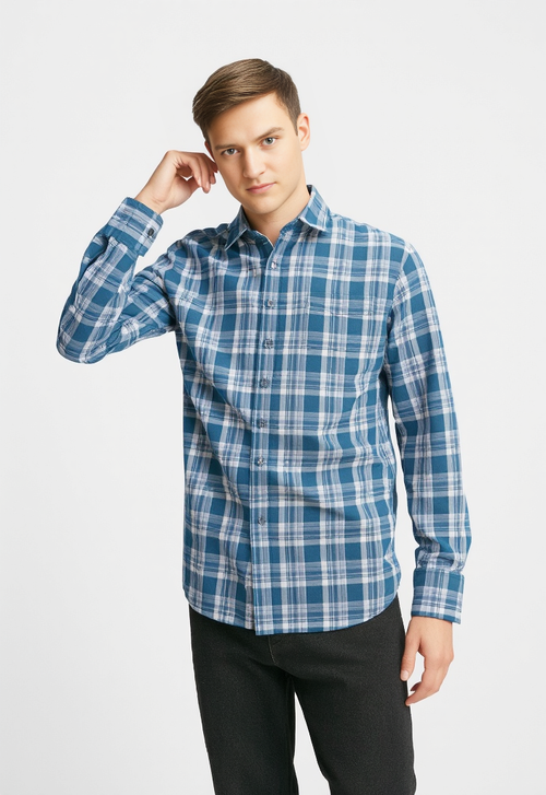 Men's Smoke Green & Grey Checked Regular Fit Shirt