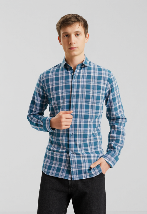 Men's Smoke Green & Grey Checked Regular Fit Shirt