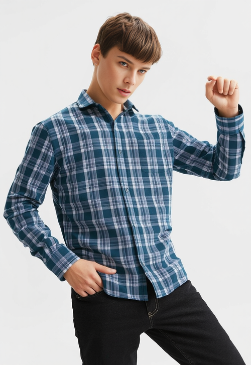 Men's Smoke Green & Grey Checked Regular Fit Shirt