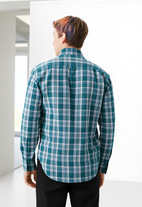 Men's Smoke Green & Grey Checked Regular Fit Shirt