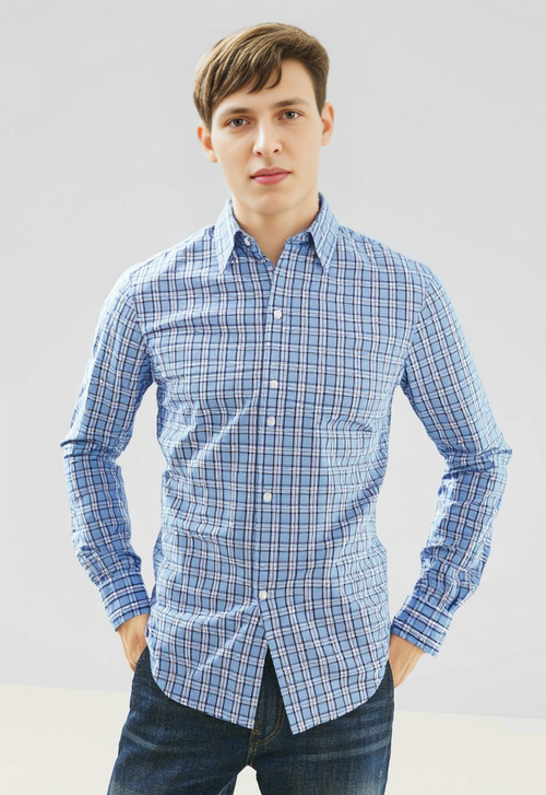 Men's Light Grey & White Checked Regular Fit Shirt