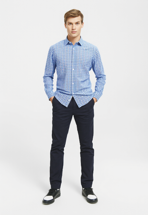 Men's Light Grey & White Checked Regular Fit Shirt