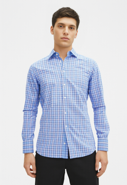 Men's Light Grey & White Checked Regular Fit Shirt