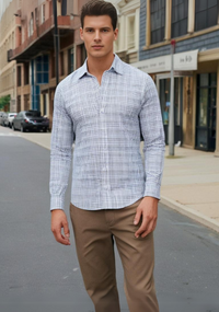 White Checked Shirt with Brownish Border