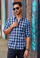 Dark Blue Squared Checked Shirt