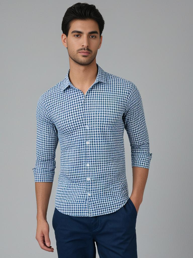 Light Blue and White Checked Shirt