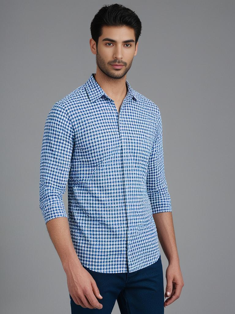 Light Blue and White Checked Shirt