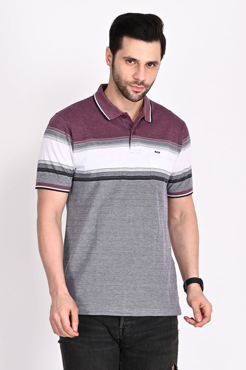 Mens Everyday Classic Grape-Black-White Stripe Polo Tshirt