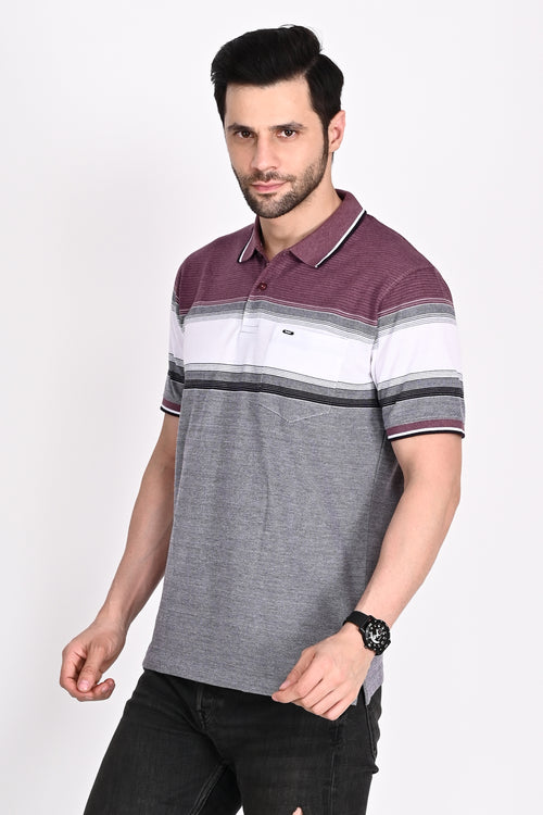 Mens Everyday Classic Grape-Black-White Stripe Polo Tshirt