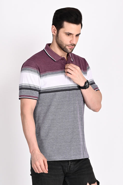 Mens Everyday Classic Grape-Black-White Stripe Polo Tshirt