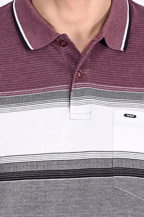 Mens Everyday Classic Grape-Black-White Stripe Polo Tshirt