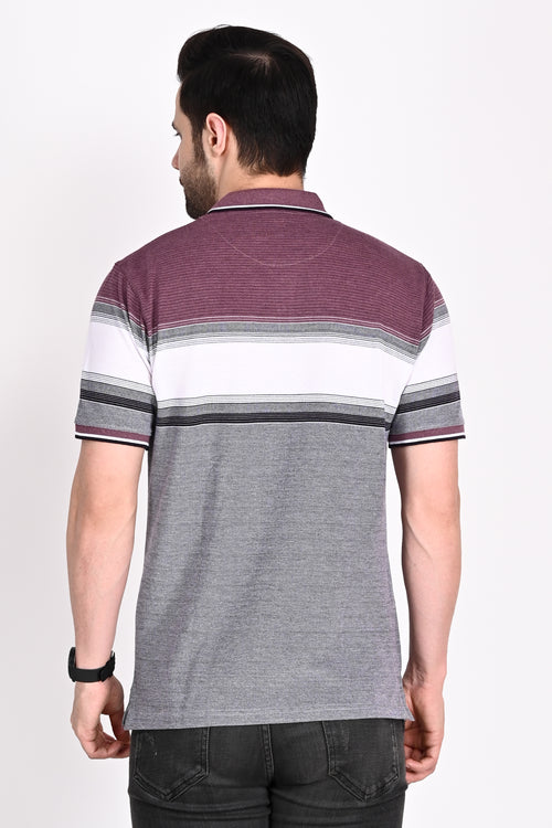 Mens Everyday Classic Grape-Black-White Stripe Polo Tshirt