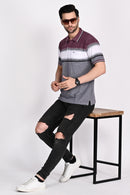 Mens Everyday Classic Grape-Black-White Stripe Polo Tshirt