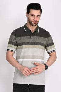 Matty Deep Olive Stripe Polo T-Shirt
