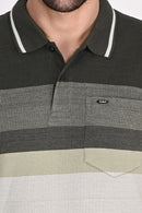 Matty Deep Olive Stripe Polo Tshirt