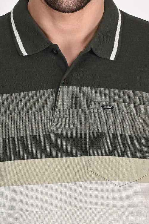 Matty Deep Olive Stripe Polo Tshirt