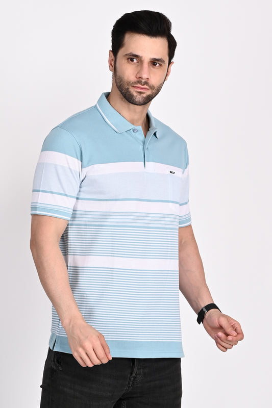 Mens Blue White Striped Polo Tshirt