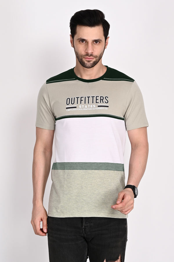 Mens Bottle Green-White Modern Fit Knitted Tshirt