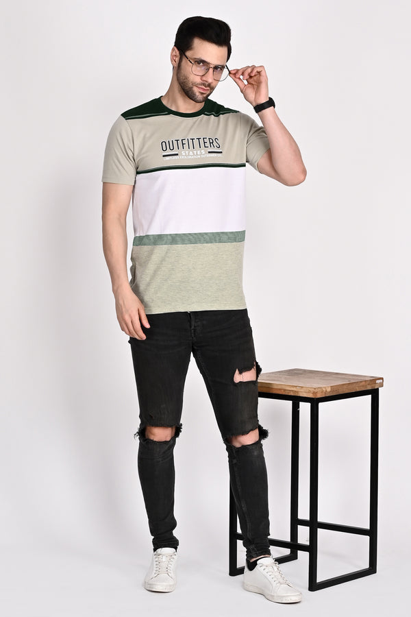 Mens Bottle Green-White Modern Fit Knitted Tshirt
