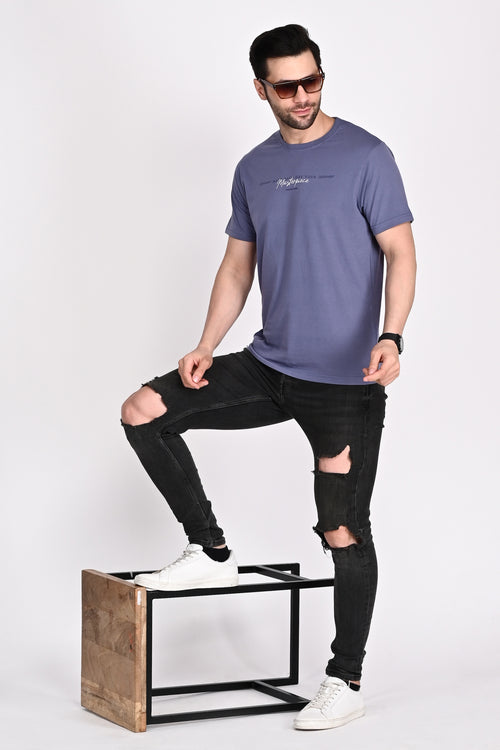 Everyday wear Solid Graphic Violet Tshirt