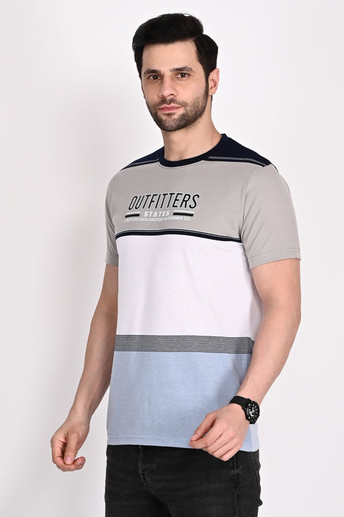 Navy-White-Blue Modern Fit Knitted Tshirt