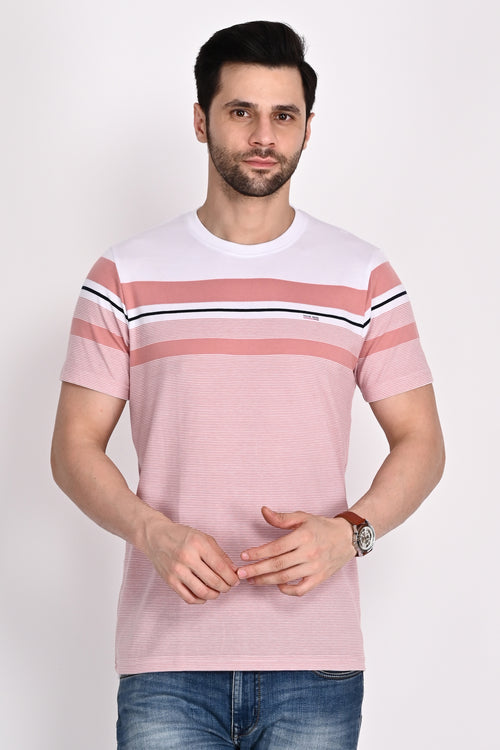Regular Fit Pink-White Stripe Tshirt