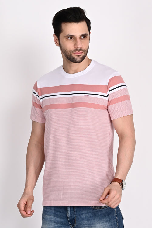 Regular Fit Pink-White Stripe Tshirt