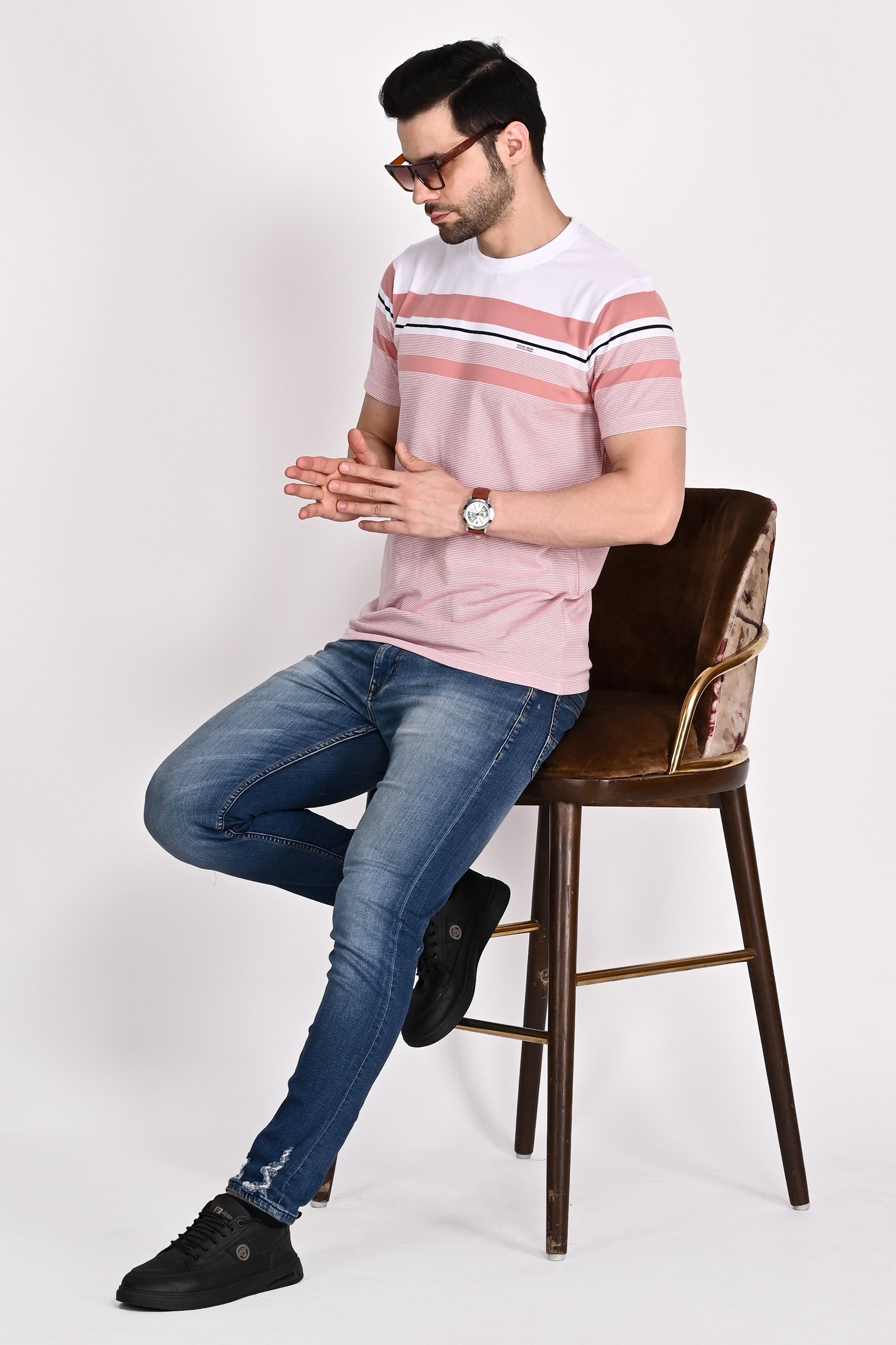 Regular Fit Pink-White Stripe Tshirt