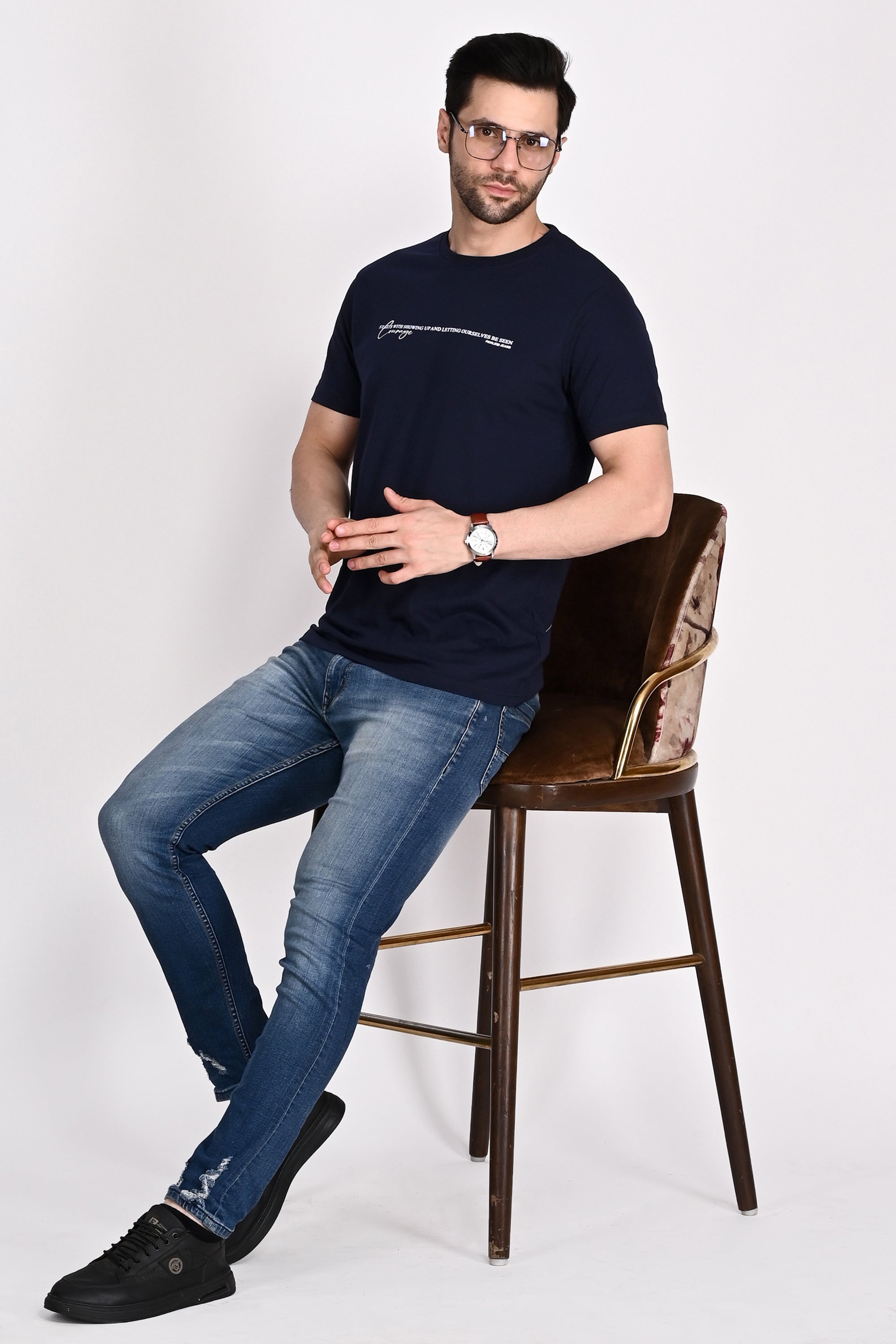 Everyday wear Solid Graphic Navy Color Tshirt