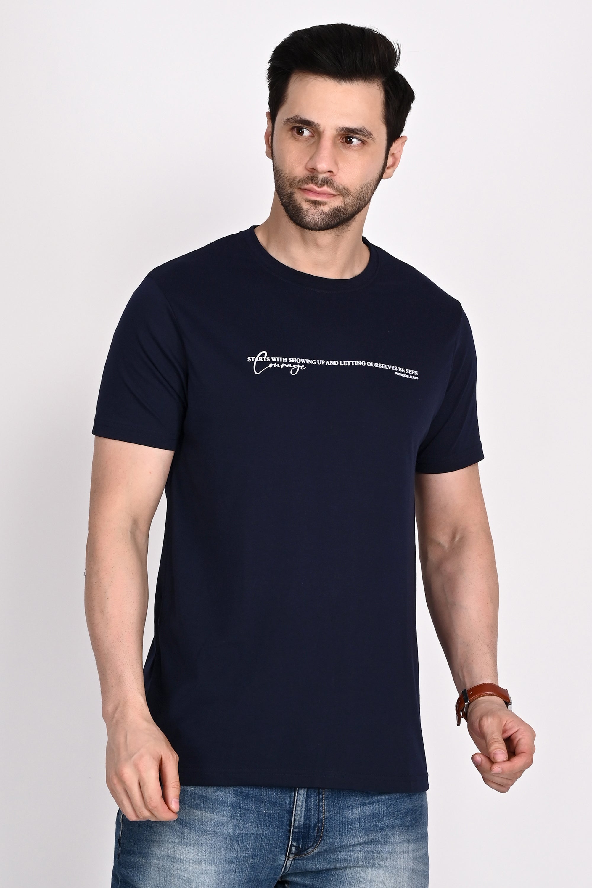 Everyday wear Solid Graphic Navy Color Tshirt