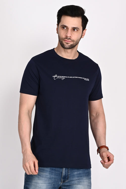 Everyday wear Solid Graphic Navy Color Tshirt