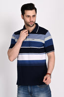 Navy Blue White Stripe Polo Tshirt