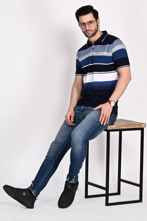 Regal Ruby Navy Blue White Stripe Polo Tshirt