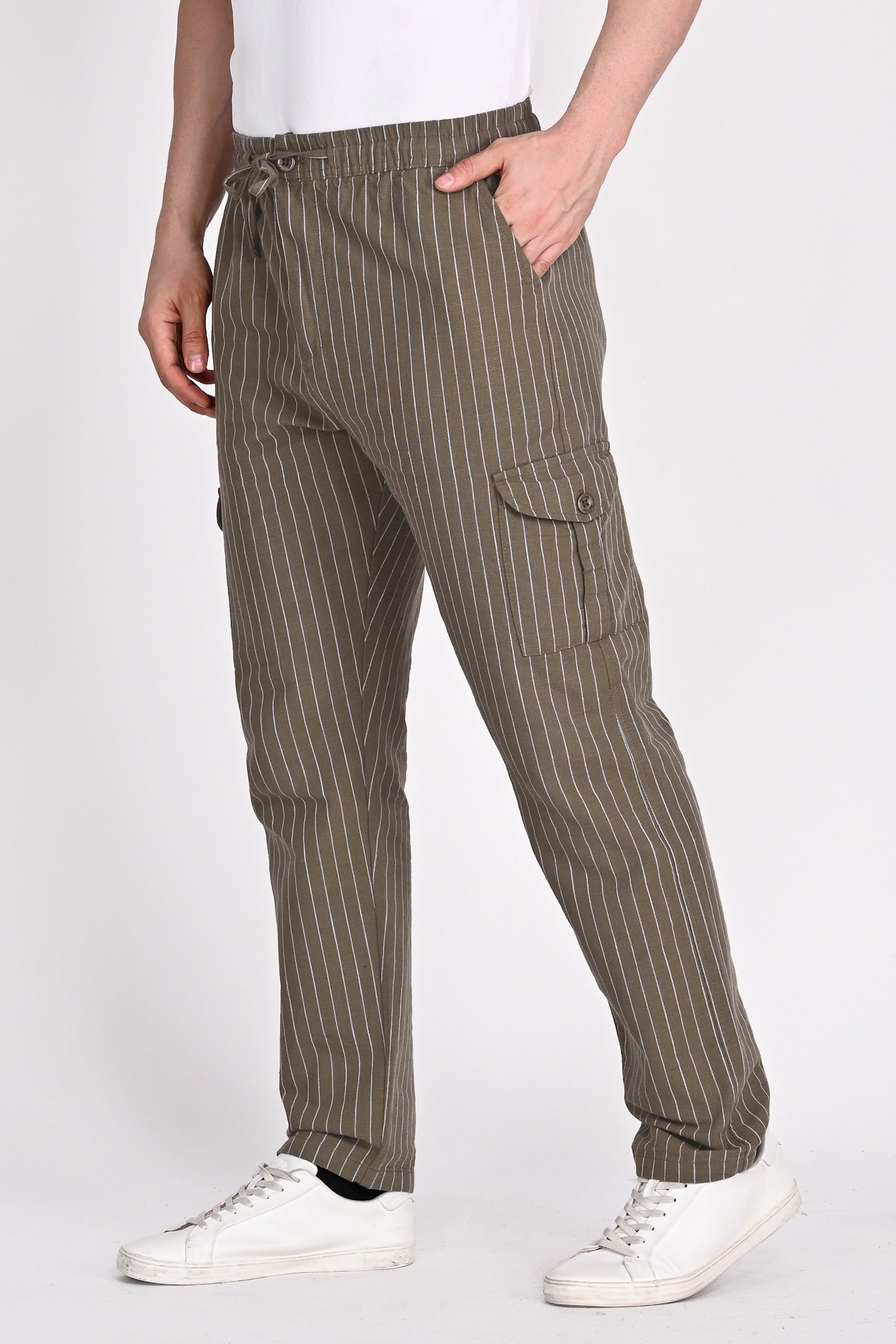Men’s Khaki Green Stripe Trouser