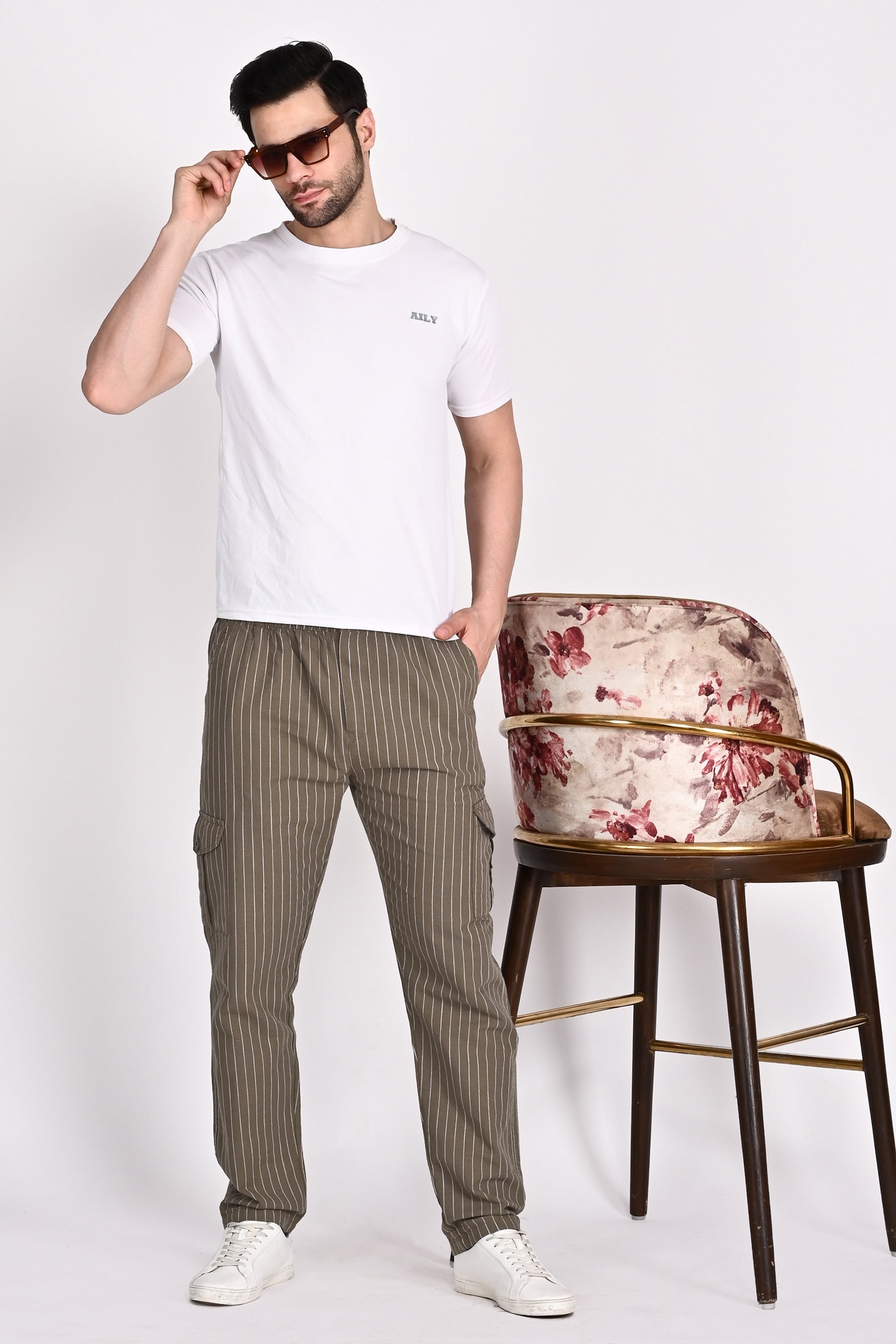Men’s Khaki Green Stripe Trouser