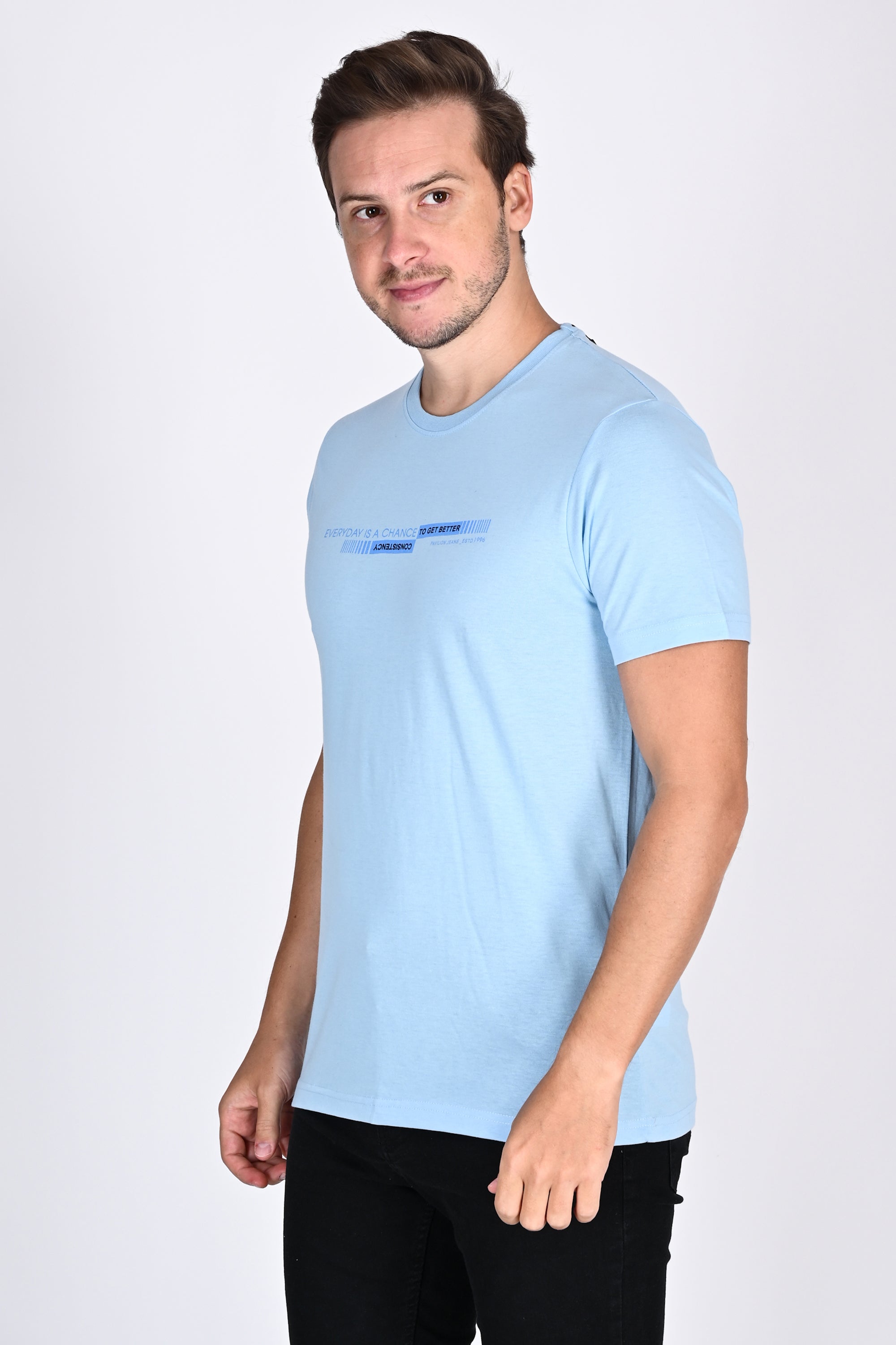 Everyday Wear Solid Graphic Misty Blue Tshirt