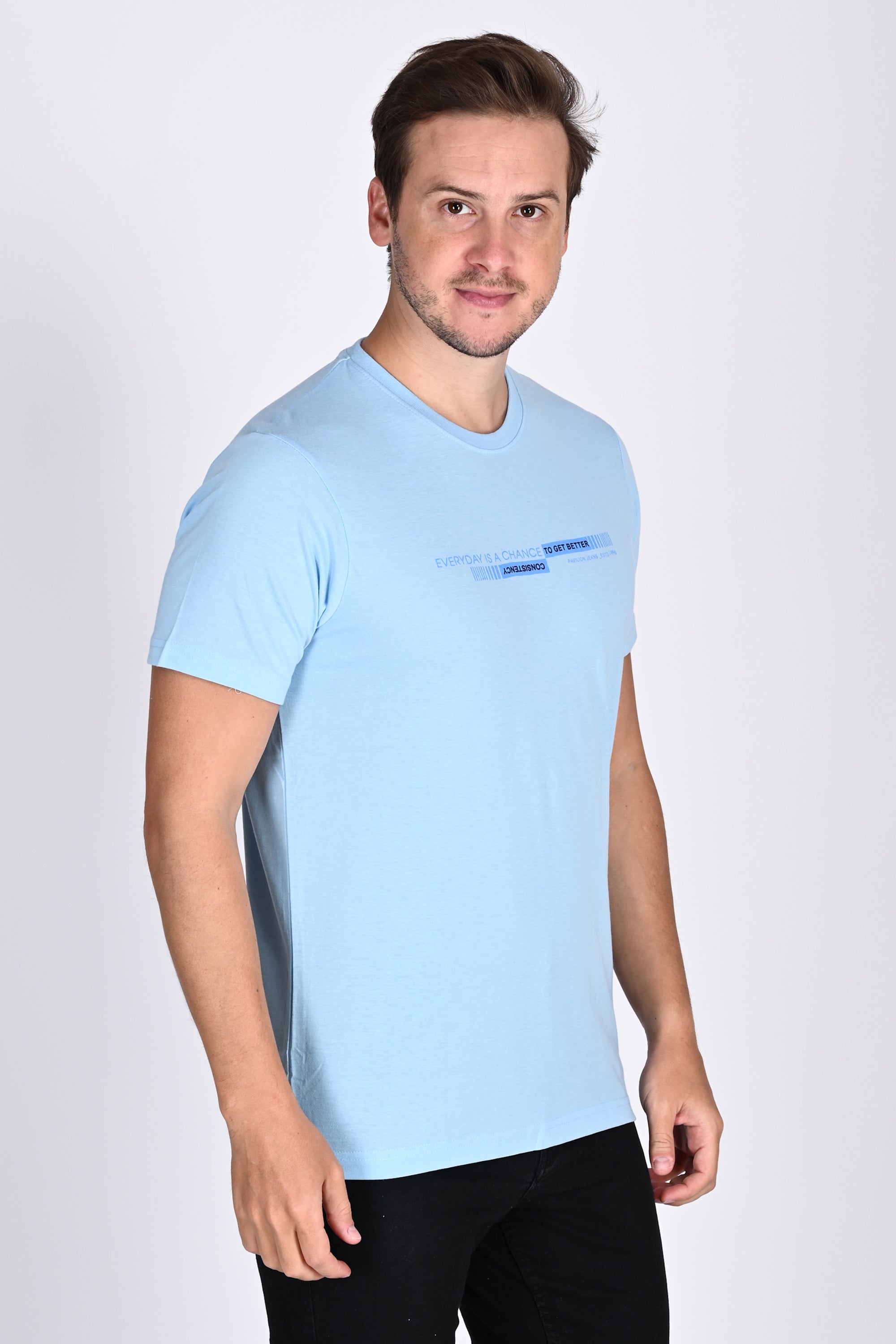 Everyday Wear Solid Graphic Misty Blue Tshirt