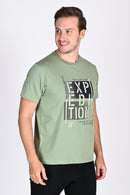 Statement Printed Moss Green Round Neck Tshirt