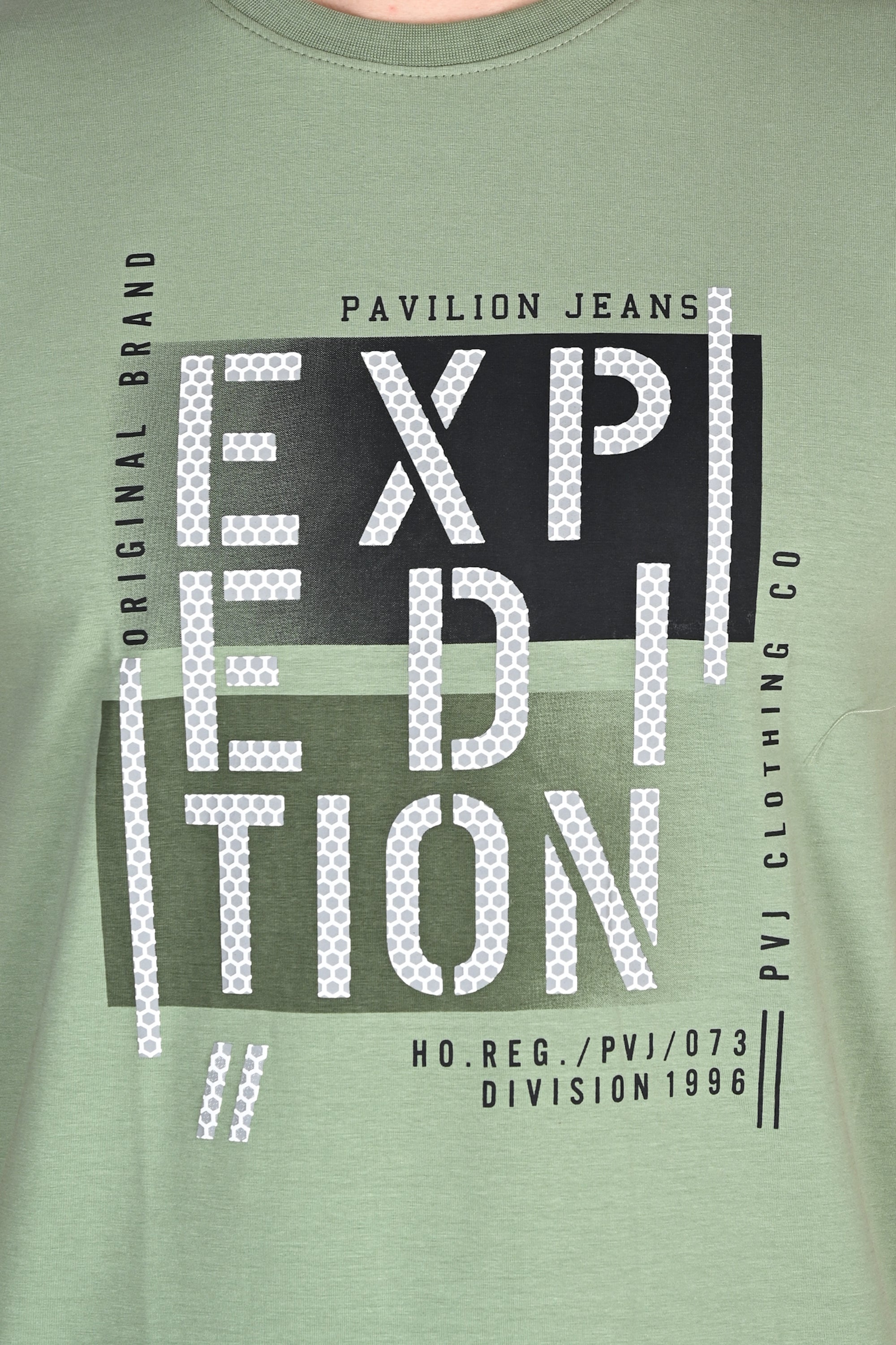 Statement Printed Moss Green Round Neck Tshirt