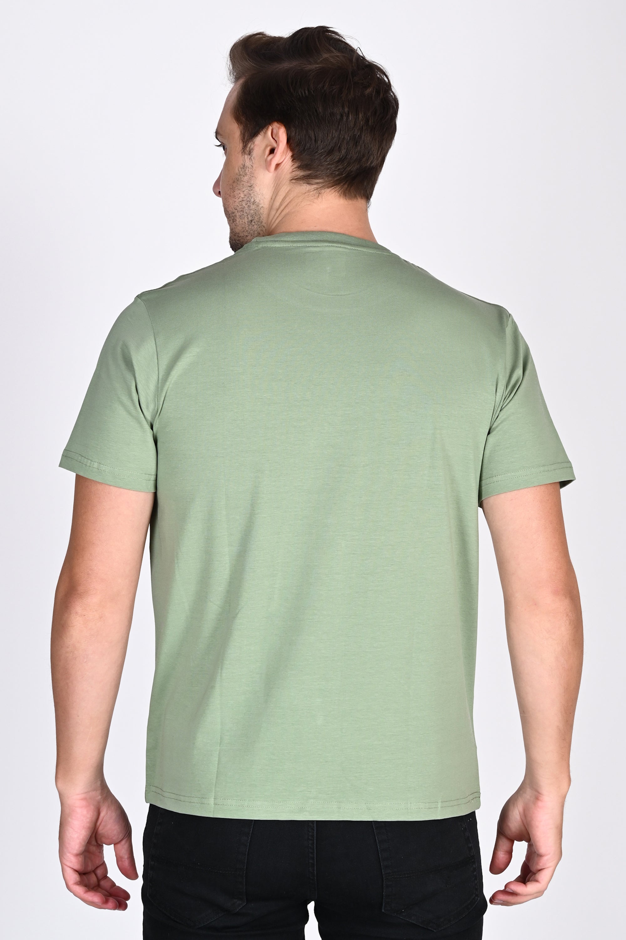 Statement Printed Moss Green Round Neck Tshirt