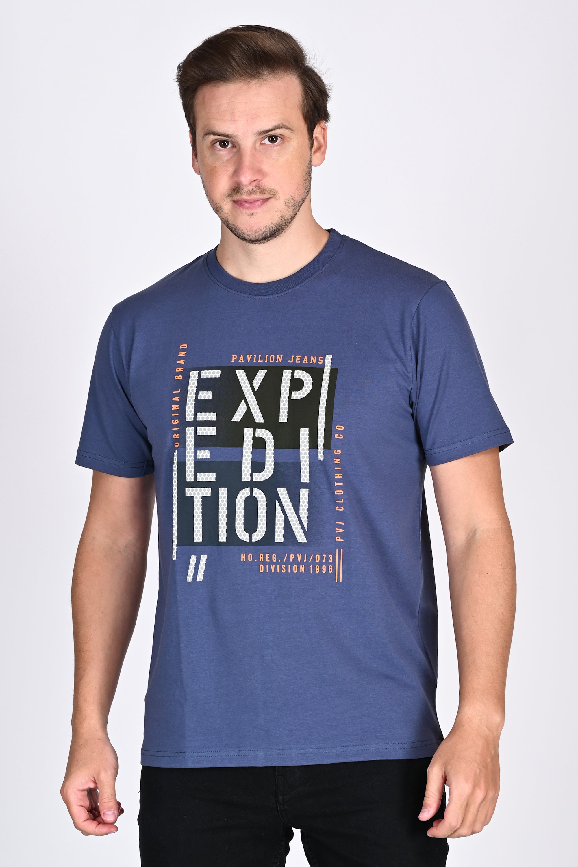 Statement Printed Blue Round Neck Tshirt