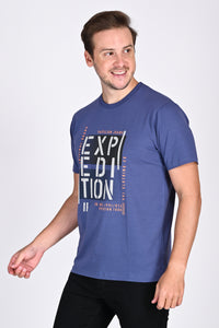 Statement Printed Blue Round Neck Tshirt