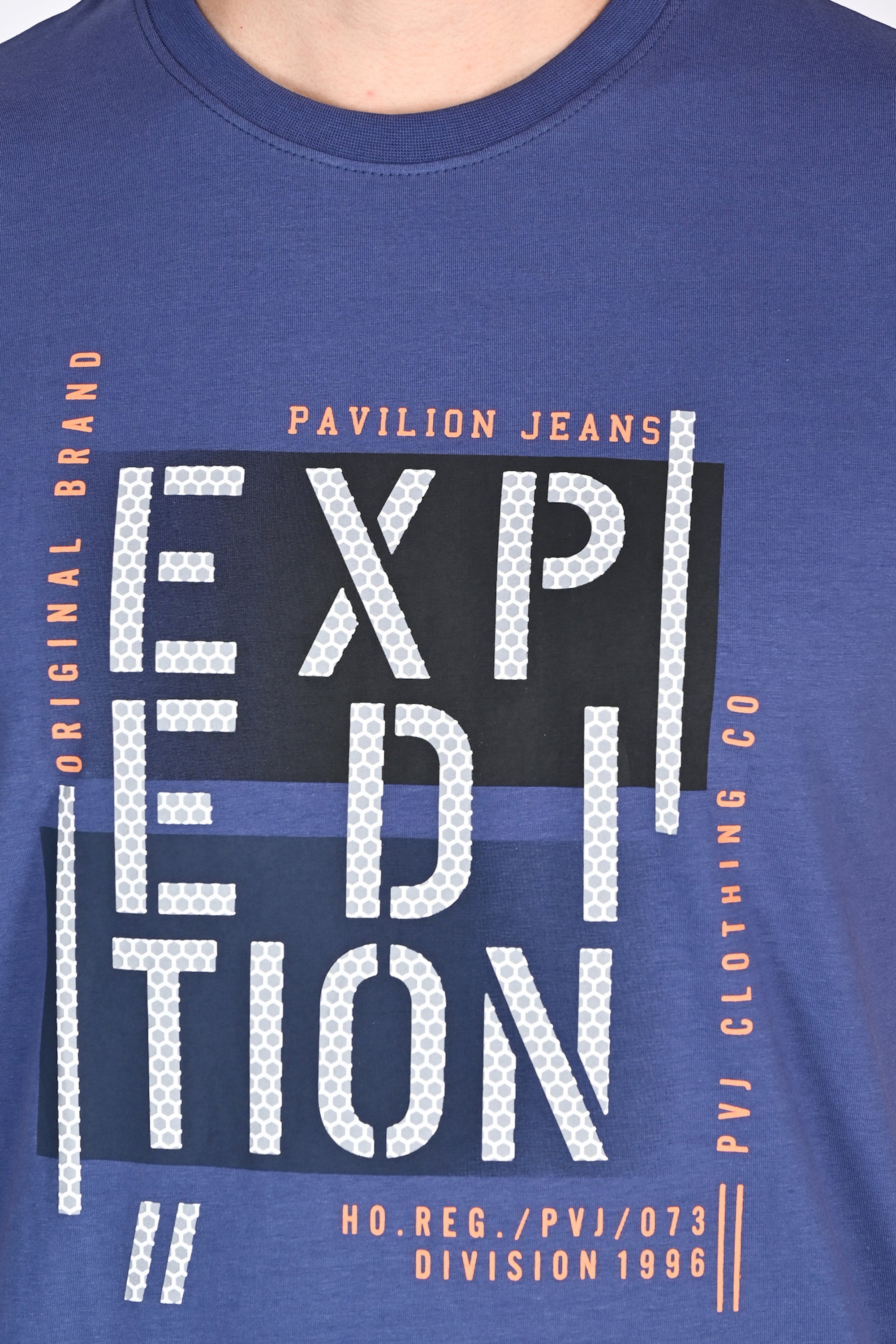 Statement Printed Blue Round Neck Tshirt