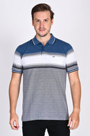 Mens Everyday Classic Blue-Black-White Stripe Polo Tshirt