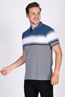 Mens Everyday Classic Blue-Black-White Stripe Polo Tshirt