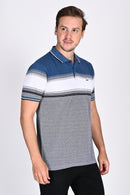 Mens Everyday Classic Blue-Black-White Stripe Polo Tshirt