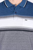 Mens Everyday Classic Blue-Black-White Stripe Polo Tshirt