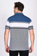 Mens Everyday Classic Blue-Black-White Stripe Polo Tshirt