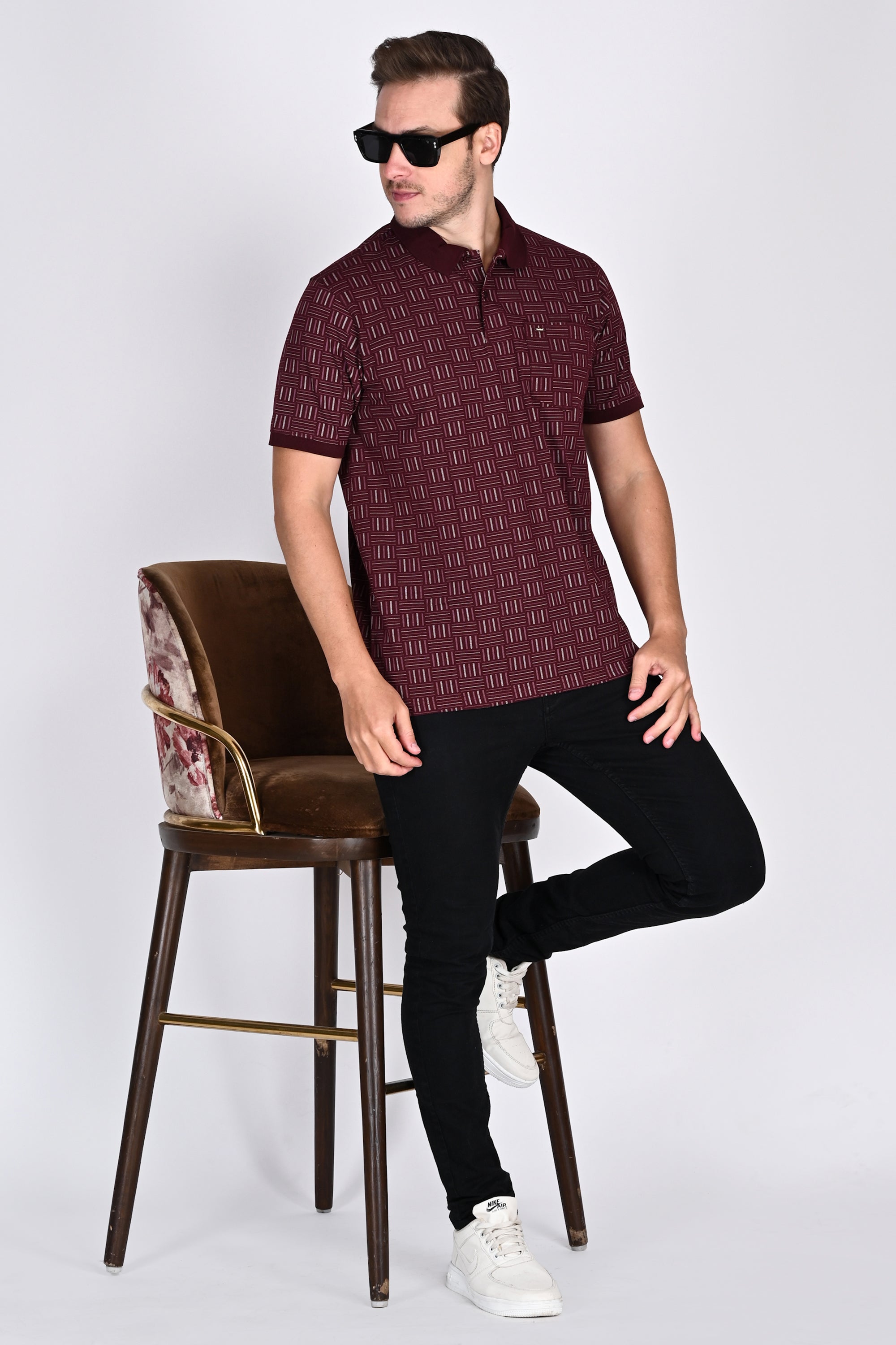 Classic Maroon Textured Polo Tshirt